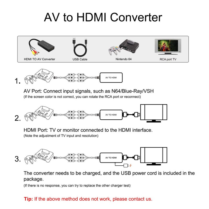 LVY RCA to HDMI Converter AV to HDMI Adapter Composite/CVBS to HDMI Video Audio Converter, Widely Compatible with Various RCA Equipment for N64, PS2, PC, Laptop, VHS, VCR, Camera DV ect. - Image 4